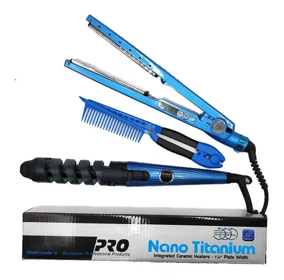 Combo Nano Plancha Peine y Rizador