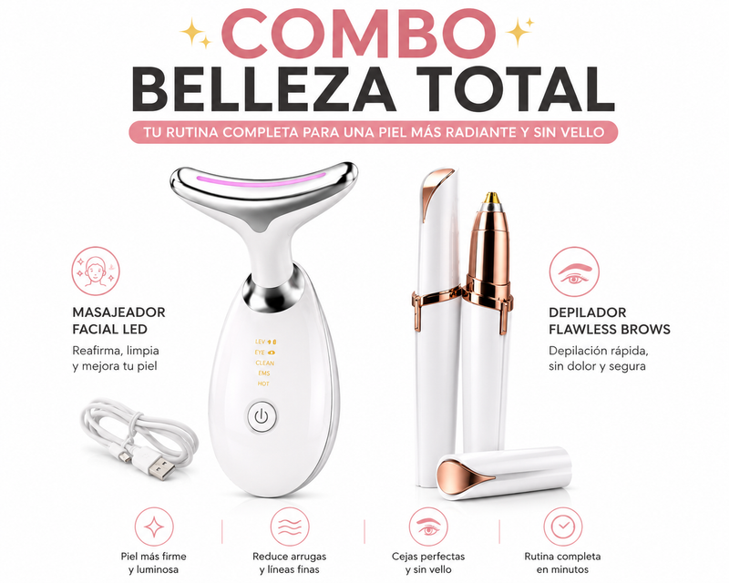Combo Masajeador Facial Electrico Luz + Depilador Facial En Punta