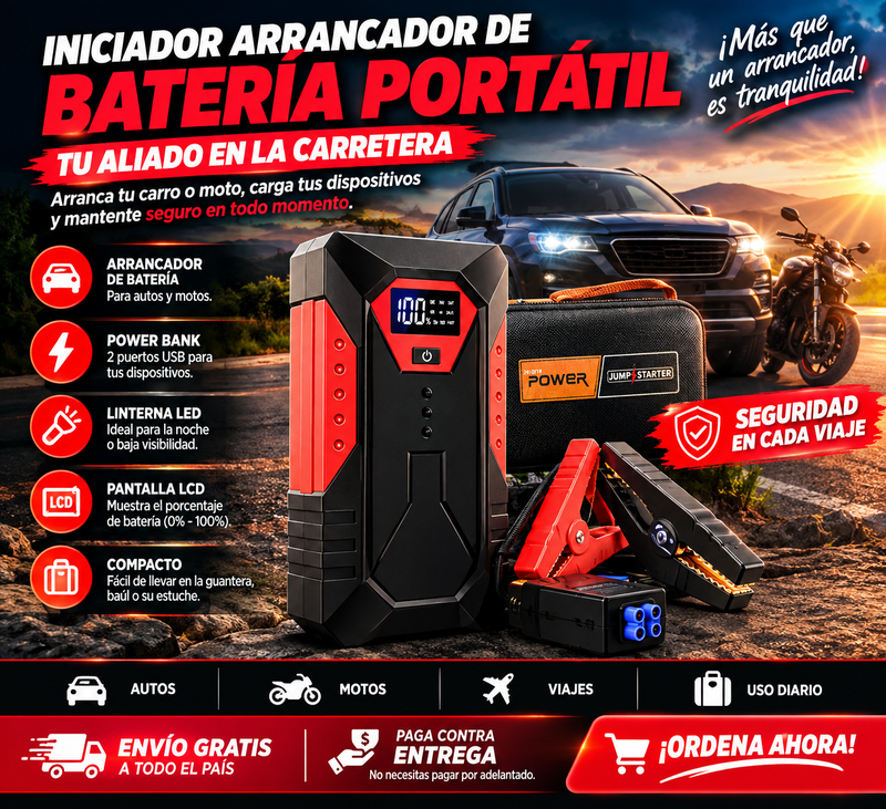 🔋Iniciador Arrancador de Bateria Portatil 🚗⚡